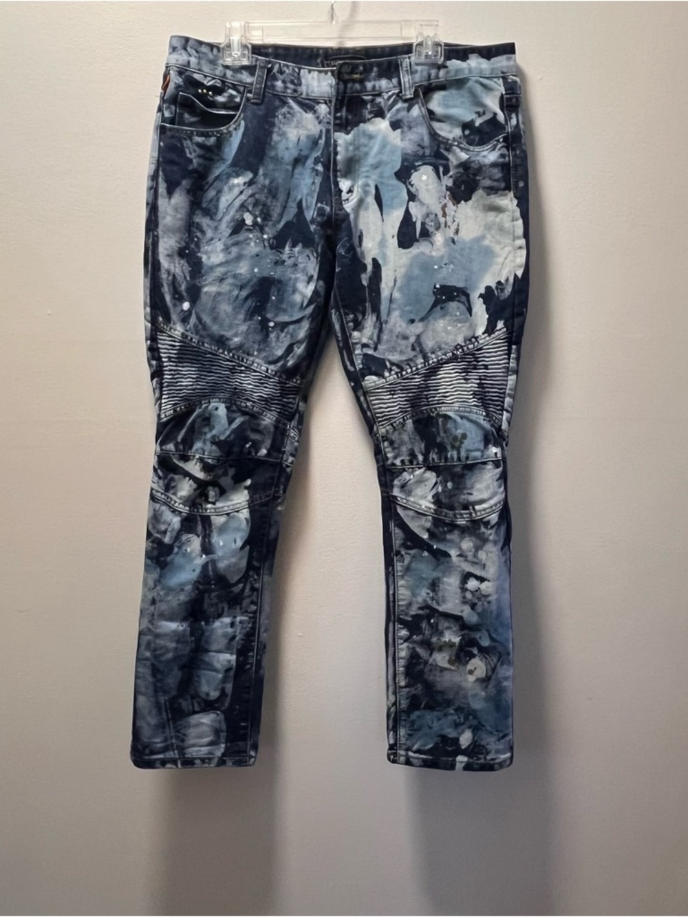 Robin’s Jeans Designer Urban Inspired Bleach-Splatter Jeans, Men’s Sz 38, Blue